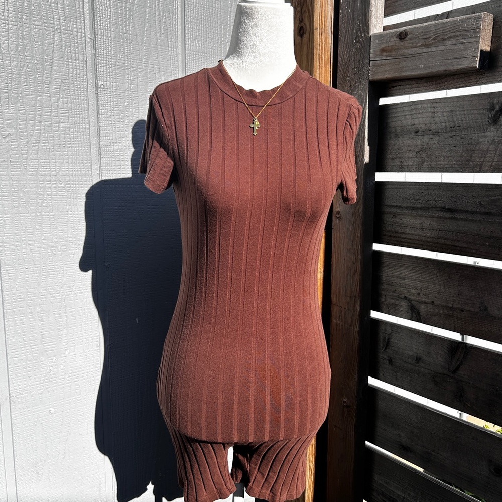 SHEIN Brown Ribbed Jumpsuit